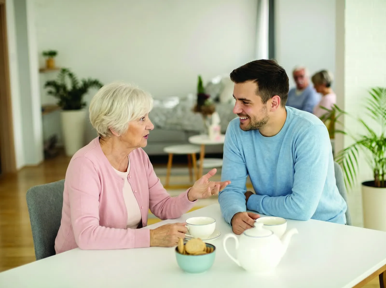 A Bluelake caregiver with a client