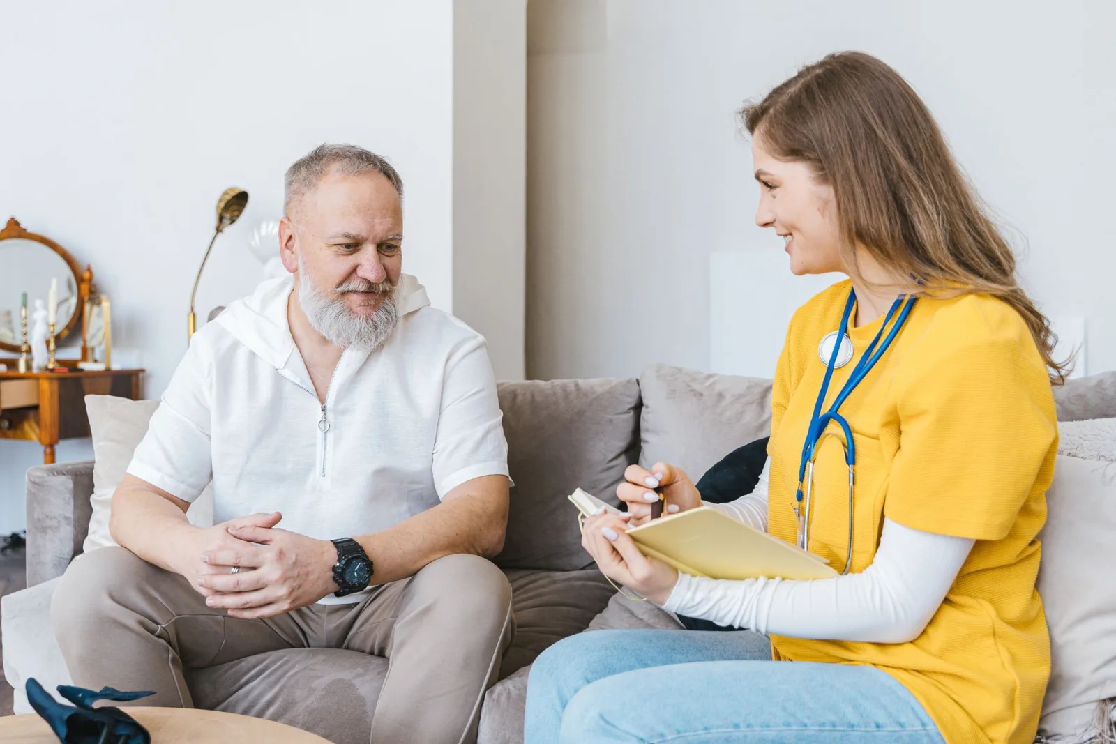 A Bluelake caregiver with a client